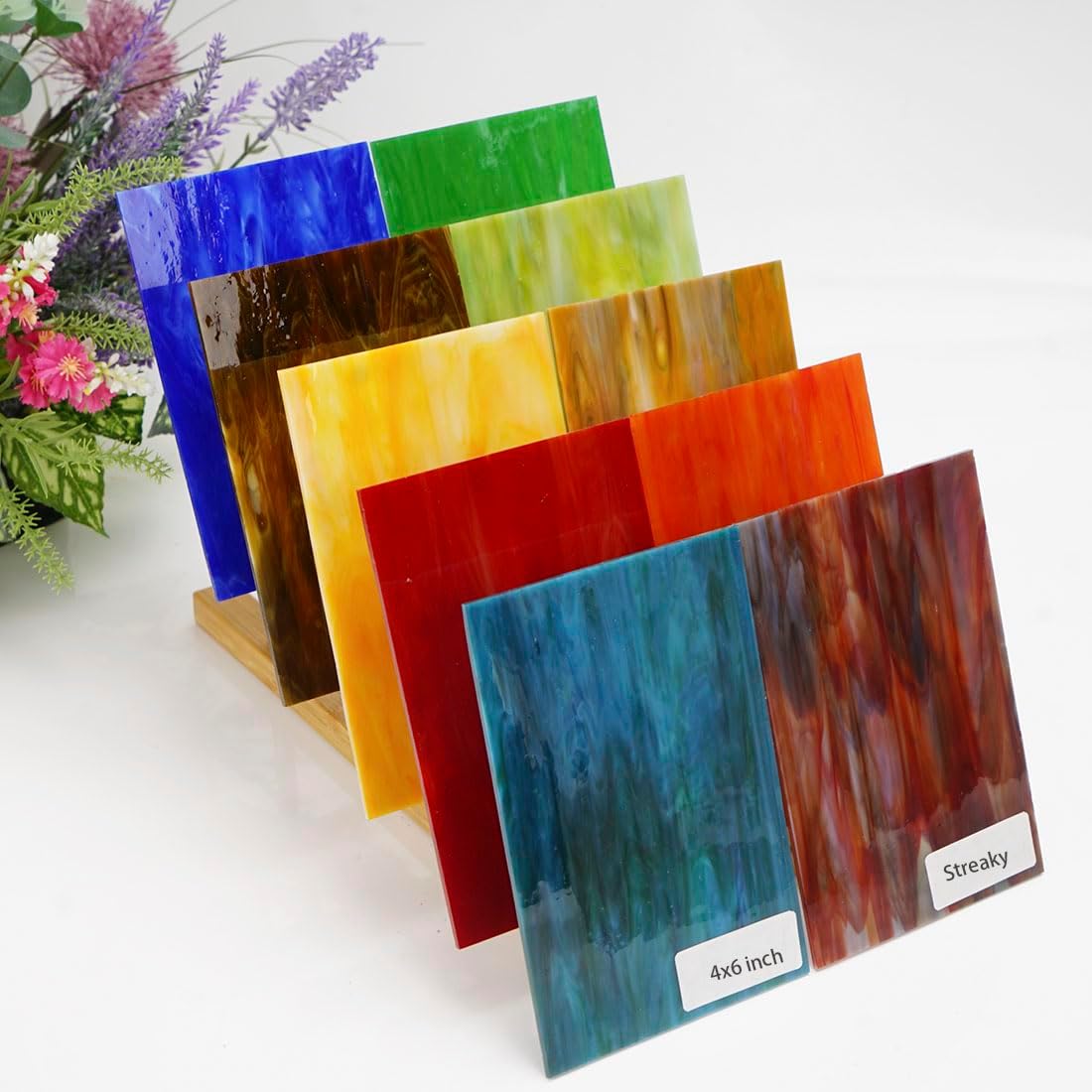Lanyani (10 Sheets) Variety Stained Glass Sheets Pack, 4 x 6 inch Large Cathedral Glass Mosaic Tiles for Crafts, Mixed Opaque
