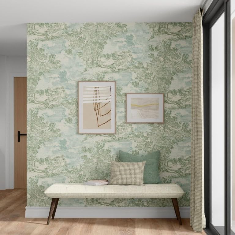 Surface Style - Peel and Stick Wallpaper, Scenic Wallpaper for Bedroom, Powder Room, Kitchen, Self Adhesive, Vinyl, 30.75 Sq Ft Coverage (Serene Scenes Collection, Willow)
