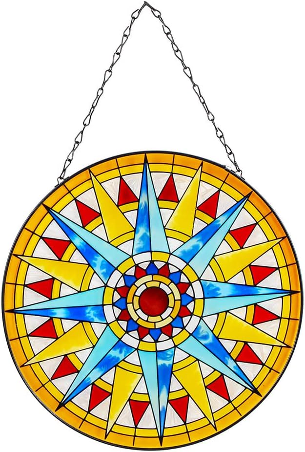 Viveta Hummingbird Stained Glass Window Hanging, Window Suncatchers with Chain, Bird and Flowers Stained Glass Panels for Windows Home Wall Art Decor(Rectangular 15 * 10")