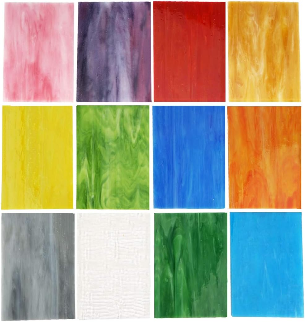Lanyani (10 Sheets) Variety Stained Glass Sheets Pack, 4 x 6 inch Large Cathedral Glass Mosaic Tiles for Crafts, Mixed Opaque