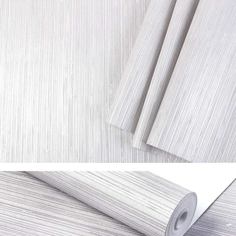 Faux Grasscloth Wallpaper with Metallic Accents Thick Vinyl Embossed Wallpaper 20.8 in X 393.0 in, Silver Grey