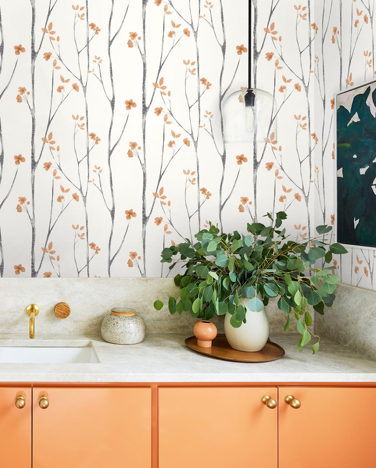 Timeet Floral Wallpaper Peel and Stick Wallpaper Boho 16.14"x393.7" Flower Wallpaper Tree Contact Paper Self Adhesive Removable Wallpaper for Walls Covering Vinyl Roll