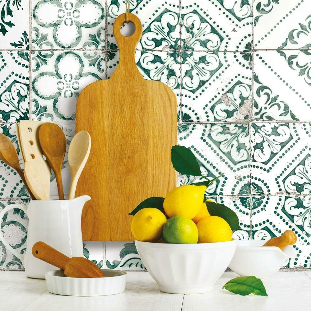 RoomMates RMK11083WP Blue Mediterranian Tile Peel and Stick Wallpaper 20.5" x 16.5 feet