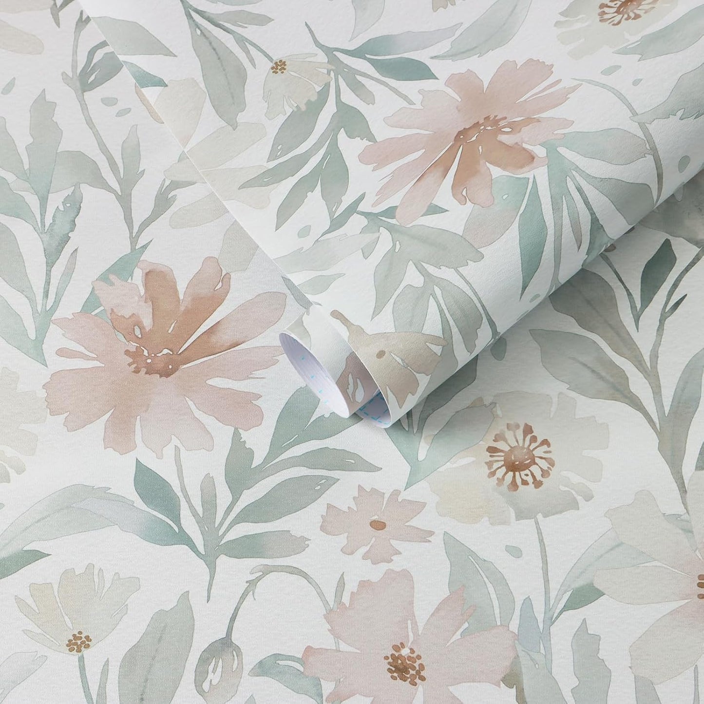 CiCiwind Pink Floral Peel and Stick Wallpaper Farmhouse Removable Self Adhesive Modern Wall Paper for Bedroom Bathroom Light Green Leaf Contact Paper for Cabinets Shelf Drawer 17.3" × 78.7"