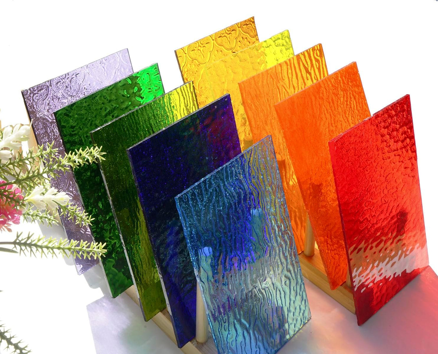 Lanyani (10 Sheets) Variety Stained Glass Sheets Pack, 4 x 6 inch Large Cathedral Glass Mosaic Tiles for Crafts, Mixed Opaque