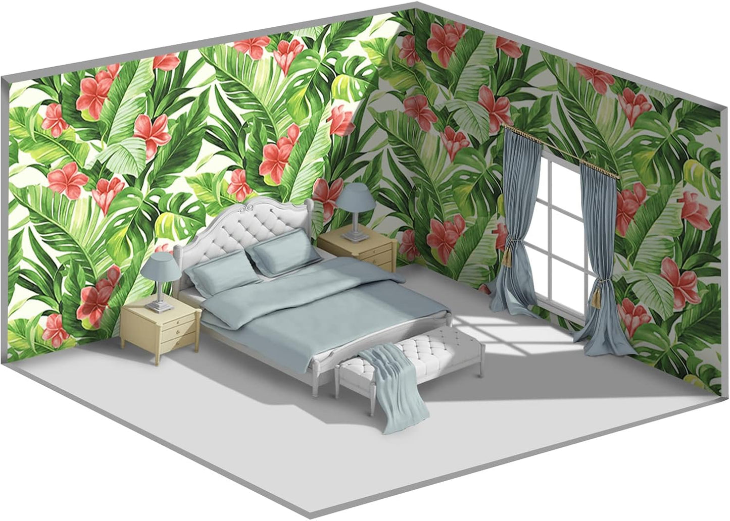 Grey Peony Floral Wallpaper Bedroom Black and White Botanical Flowers Leaf murals Aesthetic Room Decor Living Room tv Background Large Wall Mural - 91"x65" Not Peel and Stick