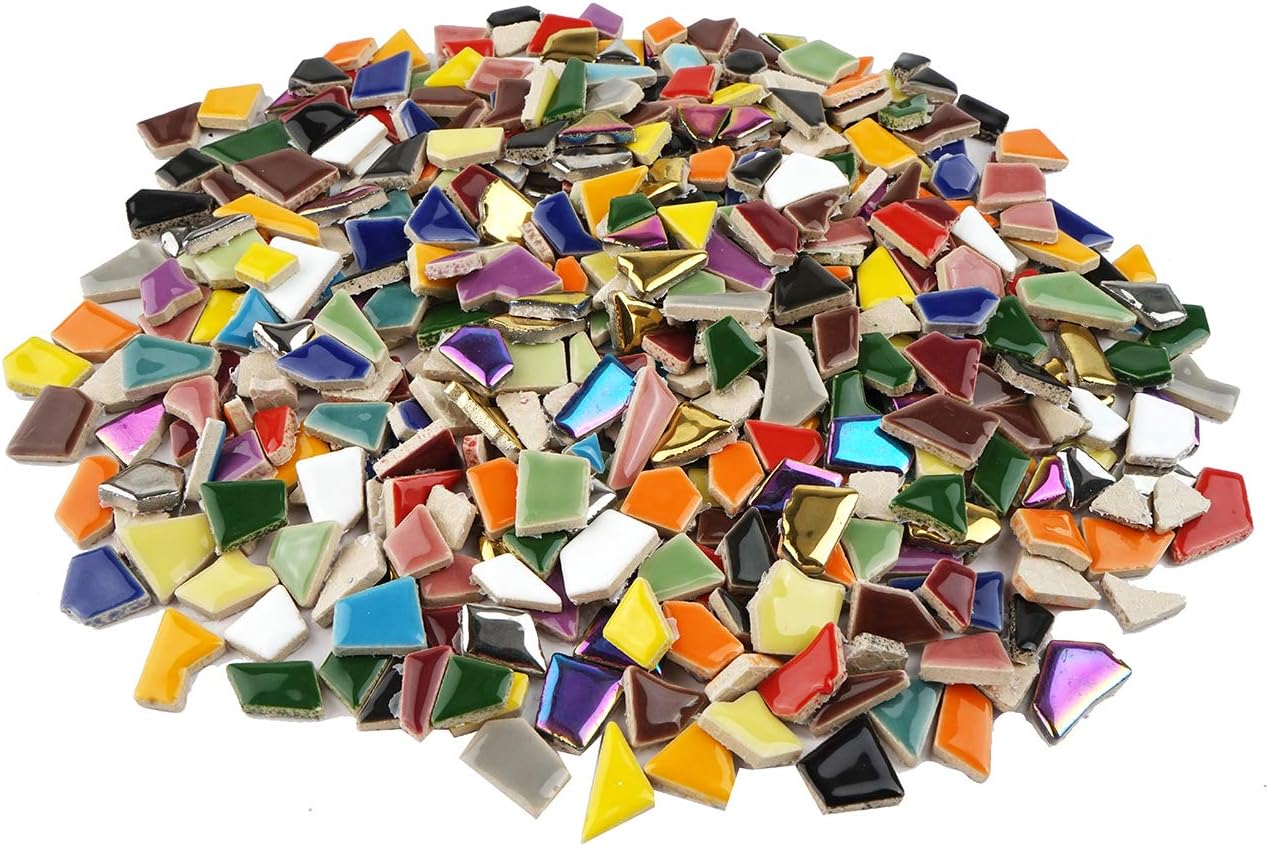 Lanyani Vibrant Broken Ceramic Tiles for Crafts Mosaics,Irregular Polished China Tile Scraps Stained Glass Pieces, Mixed Colors- 2Pounds/0.97 Square Foot