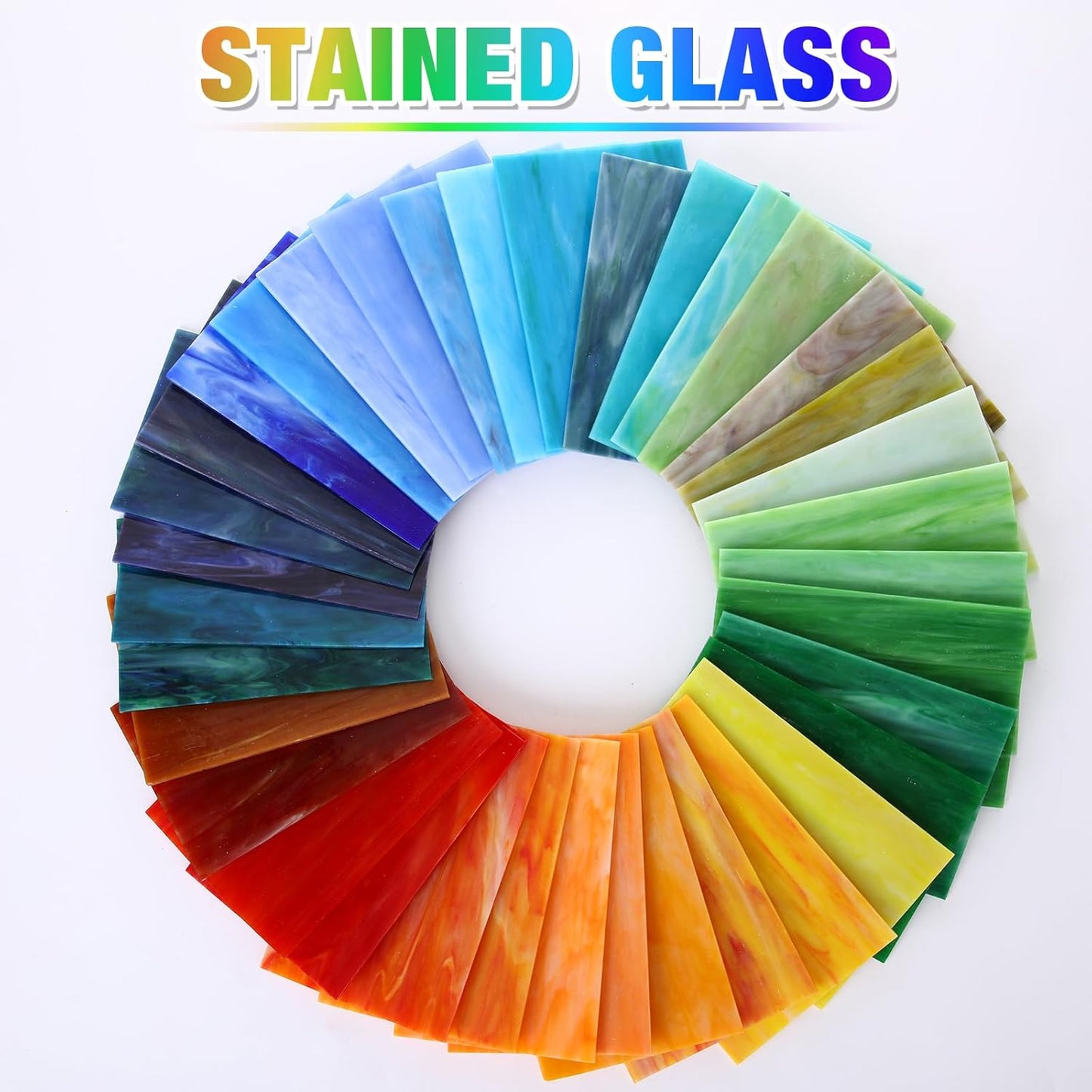 Nuanchu 72 Sheets Variety Stained Glass Sheets Pack 4 x 6 Inch Cathedral Art Glass Supplies Mosaic Tiles Transparent Iridescent Streaky 6 Color Schemes for Crafts Bright Color for DIY Home
