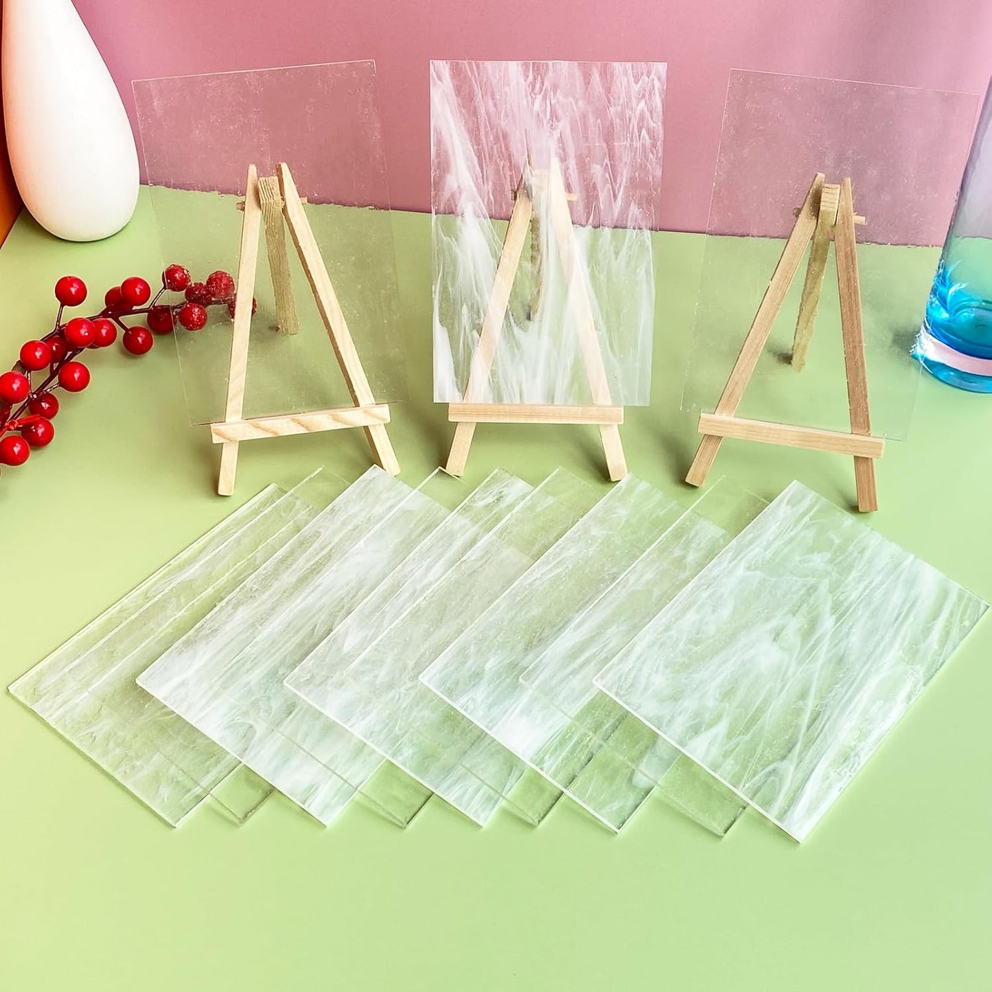 ILLUCKAI 12 Sheets Clear Transparent Fusible Stained Glass Sheets 96 COE, 4 x 6 inch Fused Glass Supplies for Glass Fusing Crafts Stained Glass Projects and Mosaic Artwork