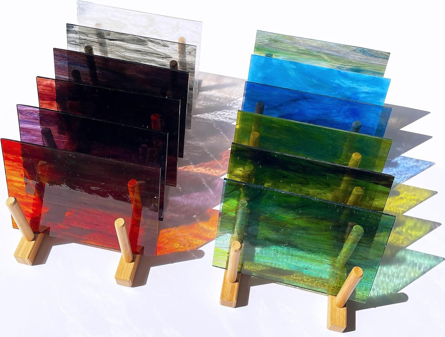 LITMIND 12 Sheets Smooth Translucent Texture Stained Glass Variety Pack - 6x4 Inch Assorted Cathedral Art Glass for Crafts & Stunning Mosaic Projects with Mist Pattern