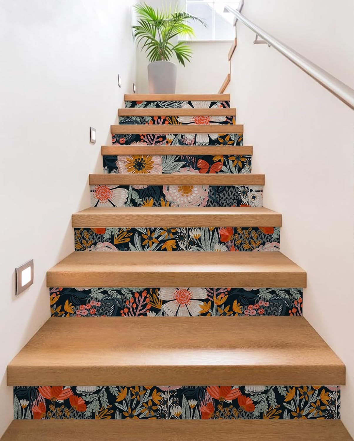 HAOKHOME Boho Peel and Stick Wallpaper Floral Wall Paper Removable for Bedroom Navy/Pink/Orange Contact Paper 17.3in x 32.8ft