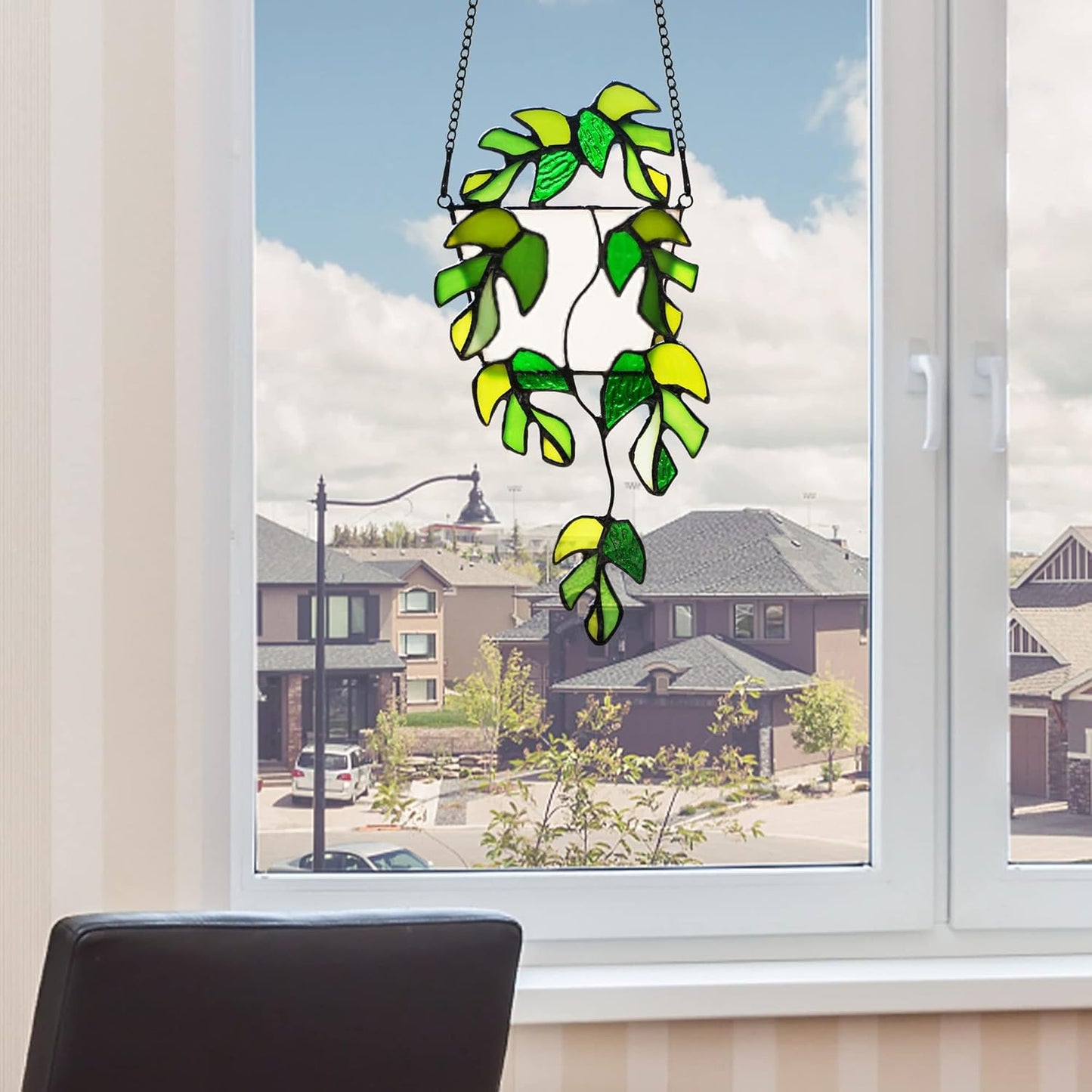 BOXCASA Stained Glass Window Hanging - Handmade Monstera Leaf Suncatcher for Plant Lovers,Plant Gifts for Women,Grandma,Mother's Day,Christmas