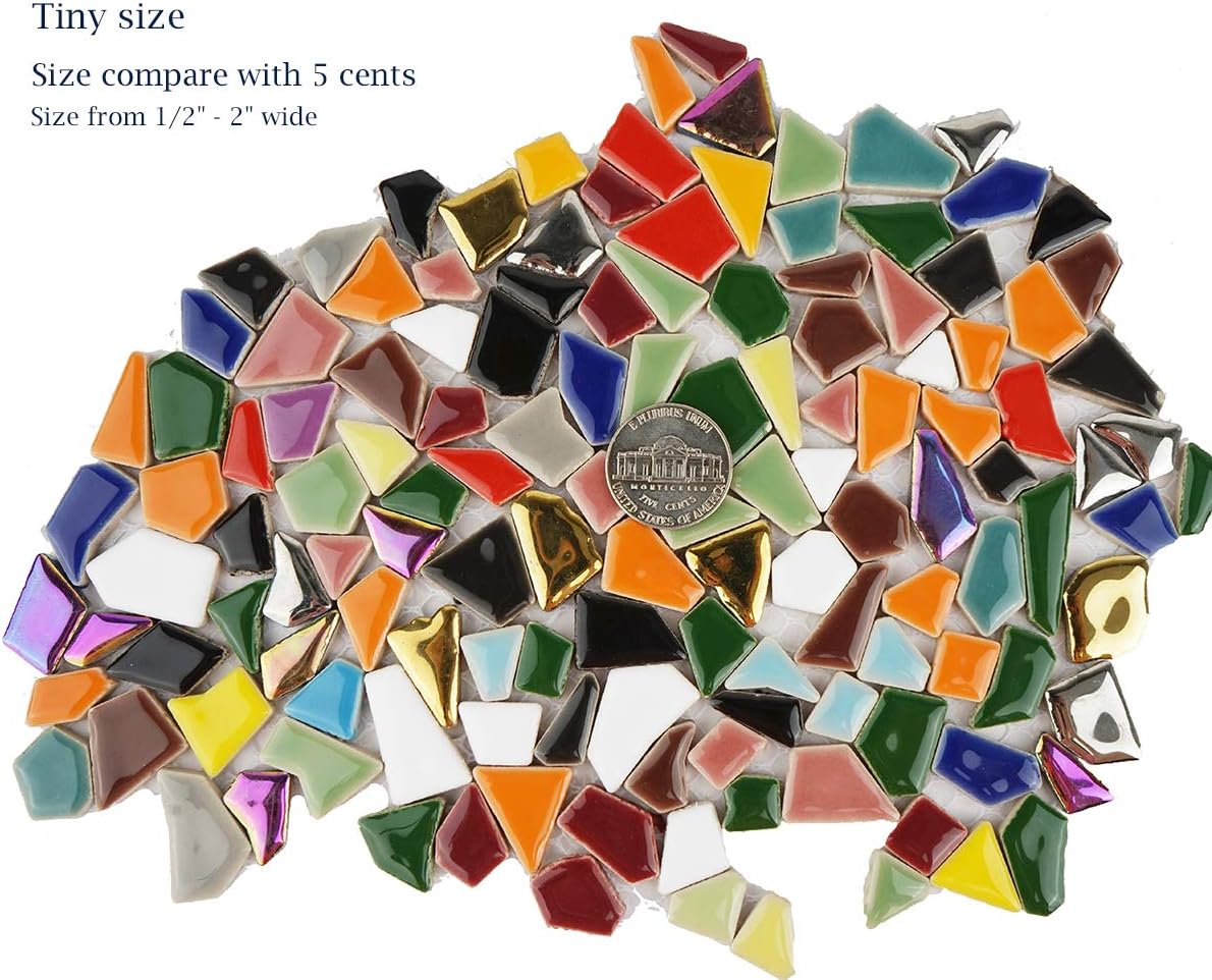Lanyani Vibrant Broken Ceramic Tiles for Crafts Mosaics,Irregular Polished China Tile Scraps Stained Glass Pieces, Mixed Colors- 2Pounds/0.97 Square Foot