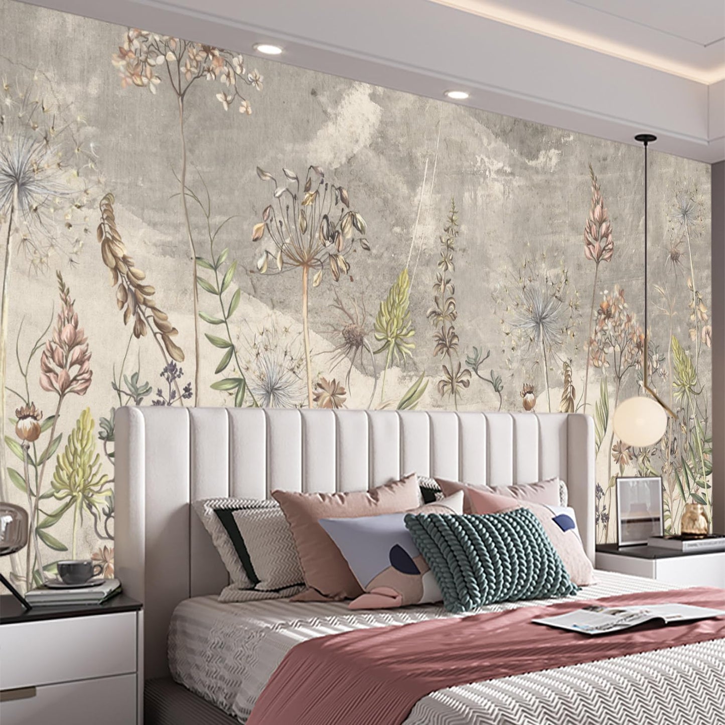 Grey Gold Forest Wallpaper, Beautiful Ink Charm, Mountain Forest, Freehand Bedroom Background Mural(Non-self-Adhesive Wall Stickers)