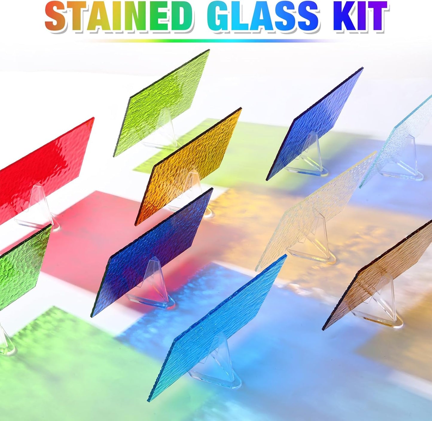 Nuanchu 72 Sheets Variety Stained Glass Sheets Pack 4 x 6 Inch Cathedral Art Glass Supplies Mosaic Tiles Transparent Iridescent Streaky 6 Color Schemes for Crafts Bright Color for DIY Home