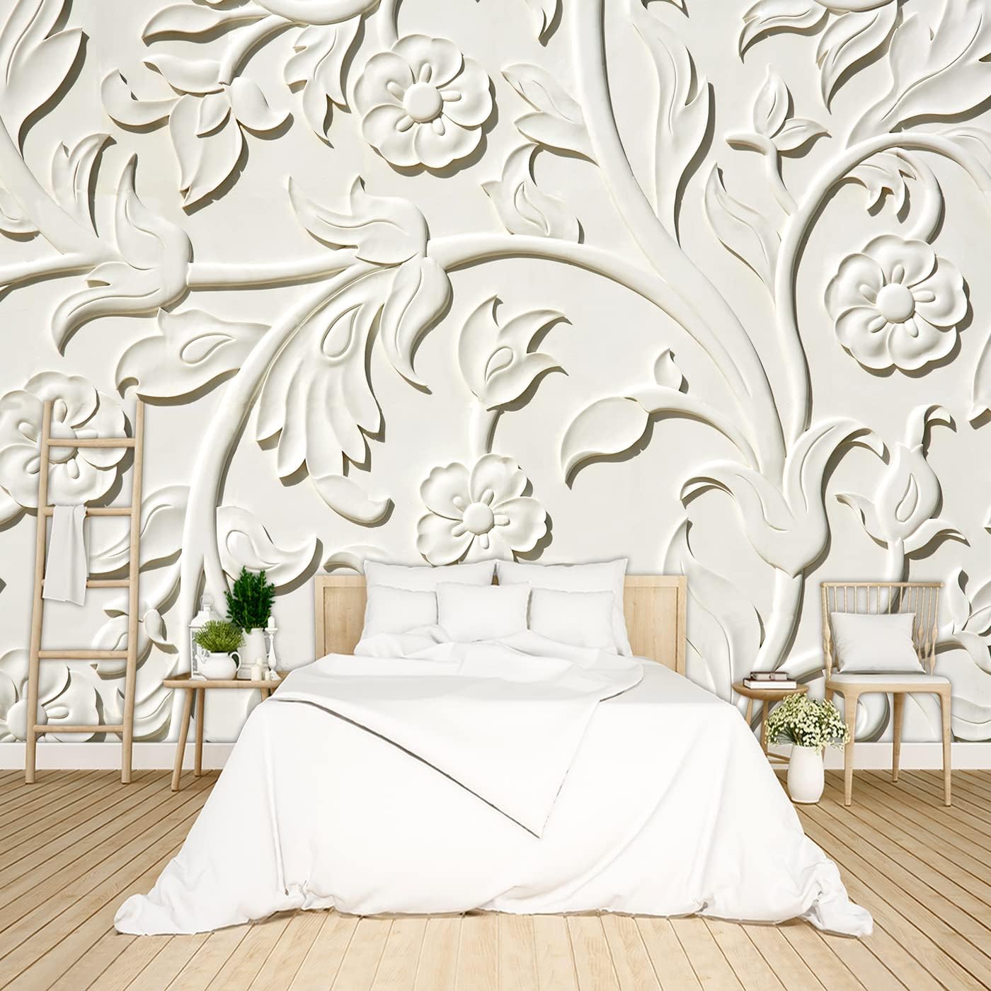 Grey Peony Floral Wallpaper Bedroom Black and White Botanical Flowers Leaf murals Aesthetic Room Decor Living Room tv Background Large Wall Mural - 91"x65" Not Peel and Stick