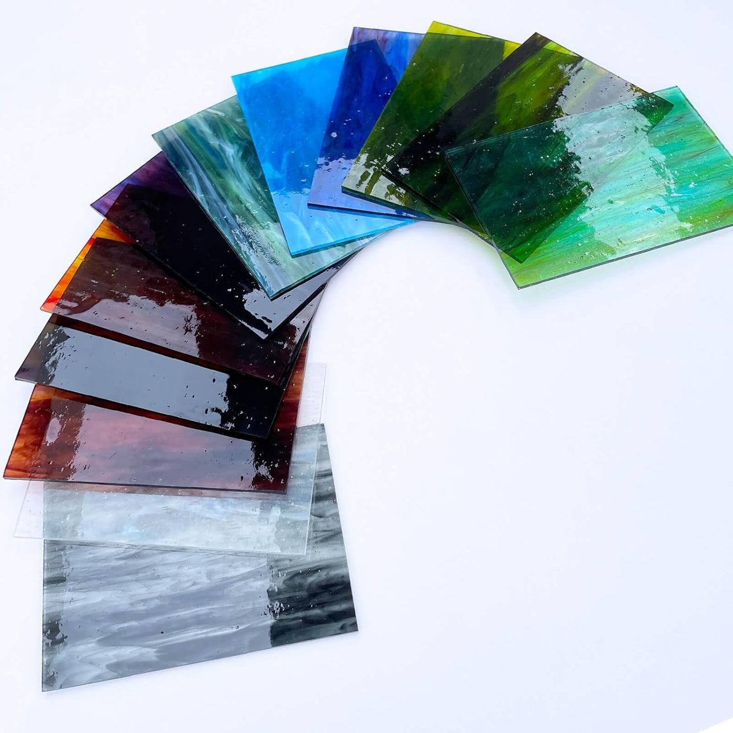 LITMIND 12 Sheets Smooth Translucent Texture Stained Glass Variety Pack - 6x4 Inch Assorted Cathedral Art Glass for Crafts & Stunning Mosaic Projects with Mist Pattern