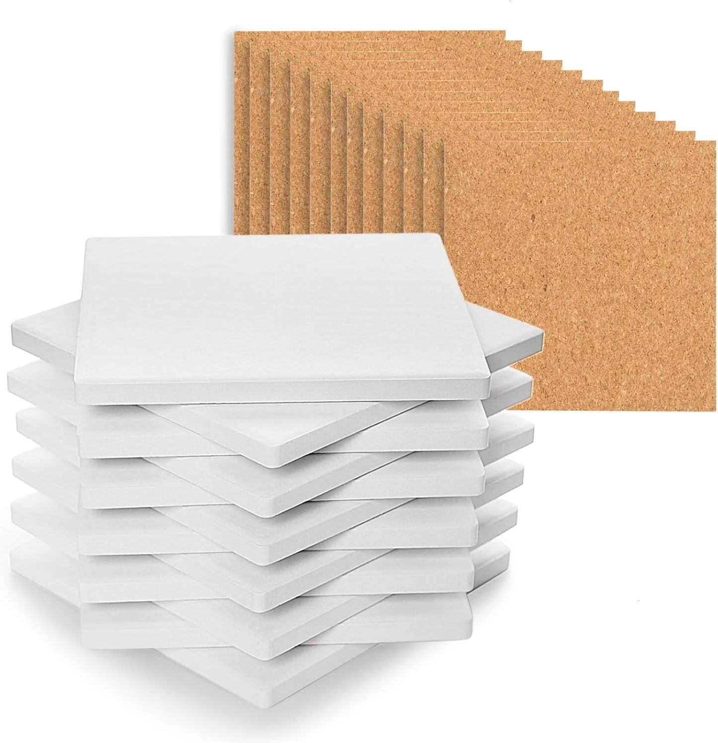 24 Pcs Ceramic Tiles for Crafts Ceramic Coasters for Crafts Blank White Unglazed Ceramic Tile for Painting, Alcohol Ink, Acrylic Pouring - DIY Coaster - Cork Backing Pads Included (4x4 inch)