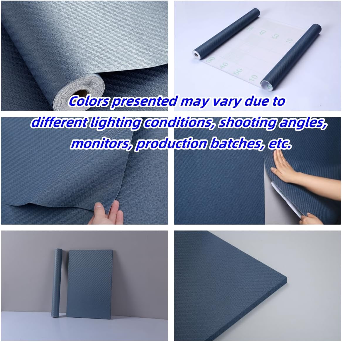 Haimin Fabric Wallpaper Textured Contact Paper (24in X 393in) Navy Blue Grasscloth Wallpaper Peel and Stick Faux Linen Wall Paper Self-Adhesive Vinyl Looks Like Woven Straw