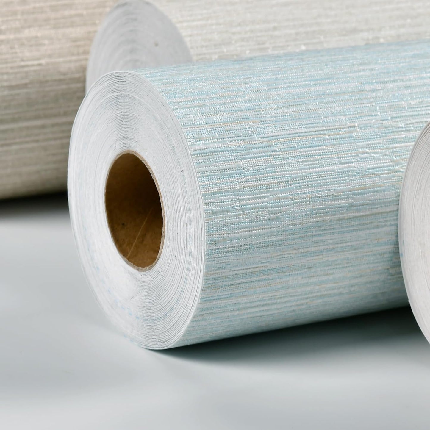Haimin Grasscloth Wallpaper Peel and Stick 20.9in X 393in Fabric Contact Paper Wall Paper Textured Wallpaper Horizontal Stripes Look Self-Adhesive Thick Vinyl Embossed (Light Blue)