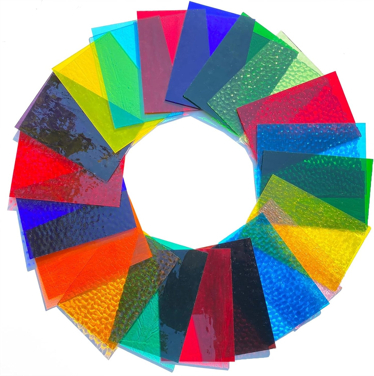 ILLUCKAI 24 Sheets Transparent Stained Glass Sheets Variety Pack, 4 X 6 inch Cathedral Art Glass Mosaic Tiles for Home Decor, Stained Glass Supplies for Projects and Crafts