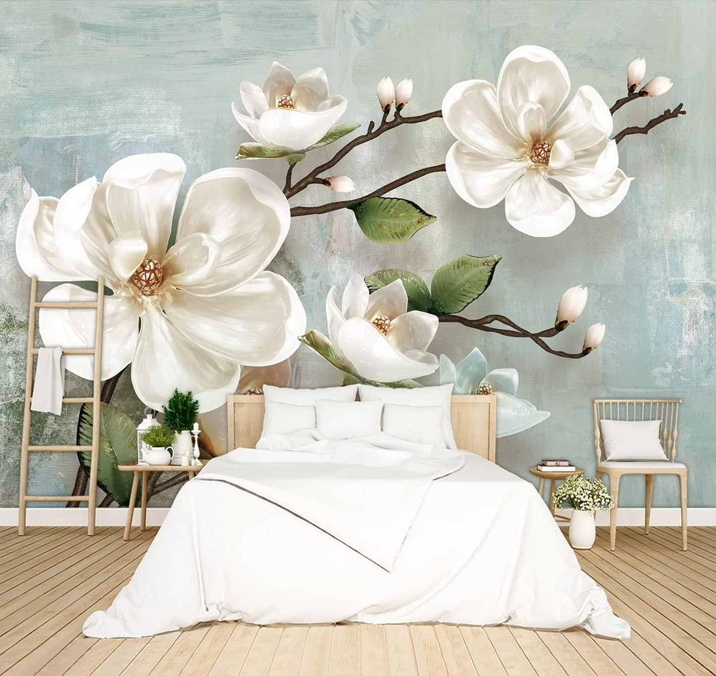 Grey Peony Floral Wallpaper Bedroom Black and White Botanical Flowers Leaf murals Aesthetic Room Decor Living Room tv Background Large Wall Mural - 91"x65" Not Peel and Stick