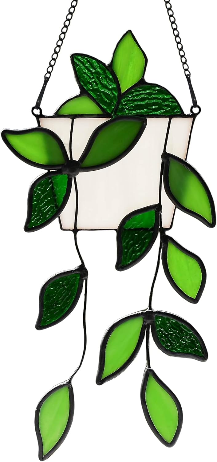 BOXCASA Stained Glass Window Hanging - Handmade Monstera Leaf Suncatcher for Plant Lovers,Plant Gifts for Women,Grandma,Mother's Day,Christmas