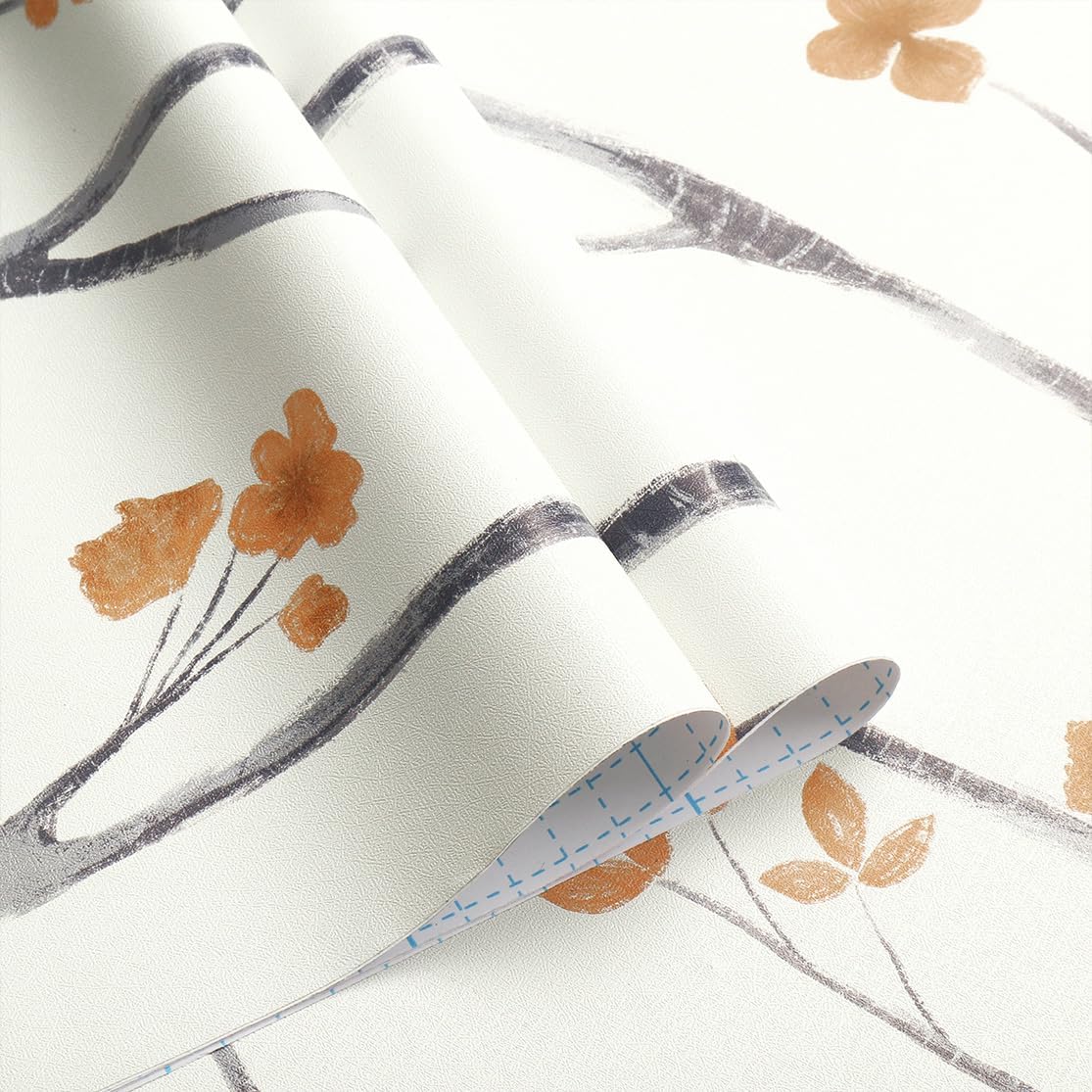 Timeet Floral Wallpaper Peel and Stick Wallpaper Boho 16.14"x393.7" Flower Wallpaper Tree Contact Paper Self Adhesive Removable Wallpaper for Walls Covering Vinyl Roll