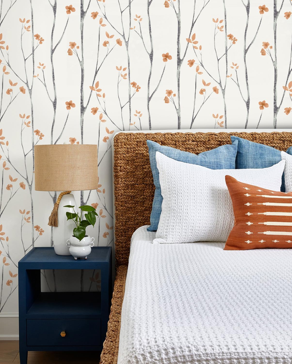 Timeet Floral Wallpaper Peel and Stick Wallpaper Boho 16.14"x393.7" Flower Wallpaper Tree Contact Paper Self Adhesive Removable Wallpaper for Walls Covering Vinyl Roll