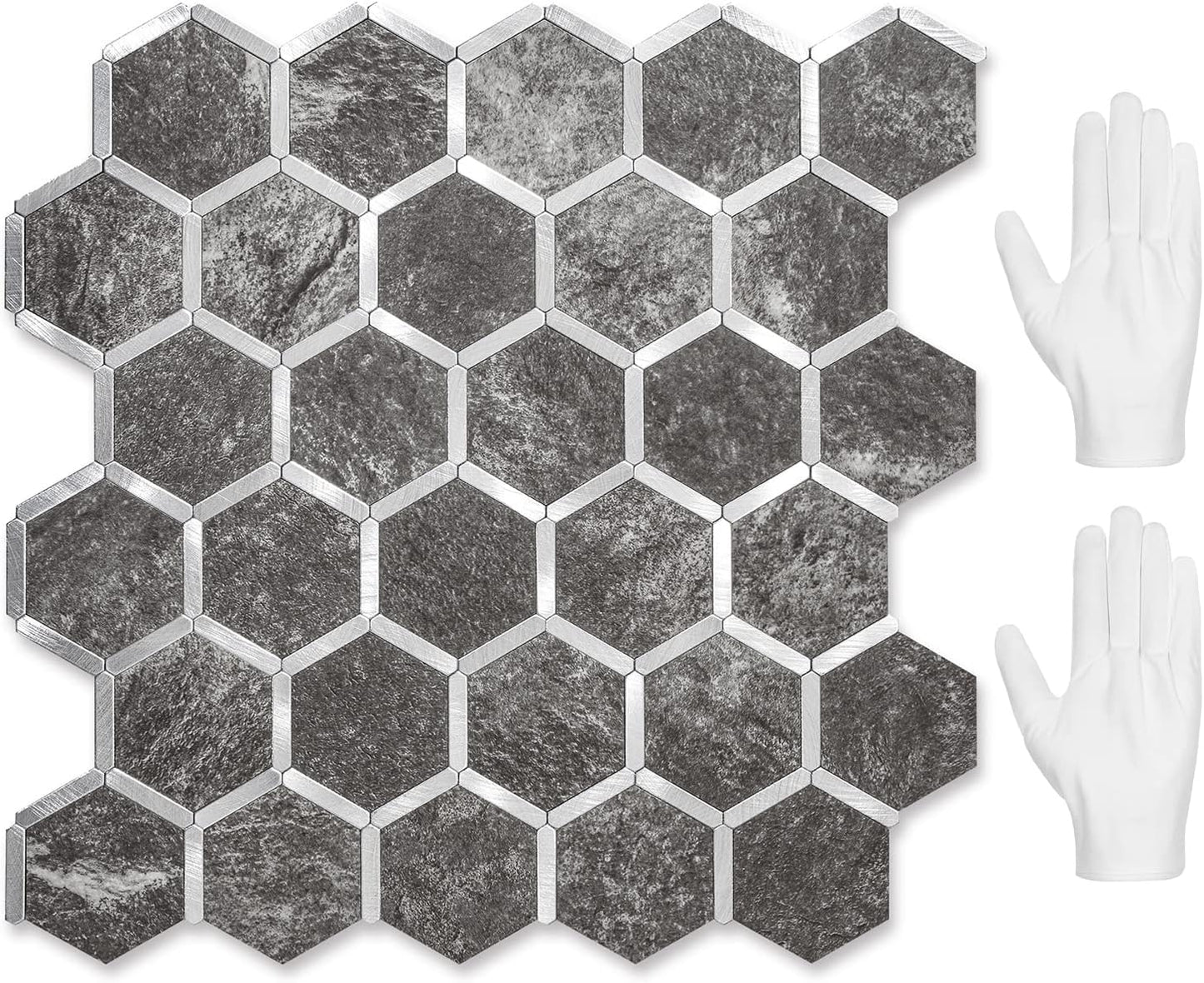 STICKGOO Hexagon Peel and Stick Backsplash Tile, Stick on Backsplash for Kitchen and Bathroom, Beige Marble Look PVC Mixed Metal Gold Self Adhesive Wall Tiles(10 Sheets, Seamless)
