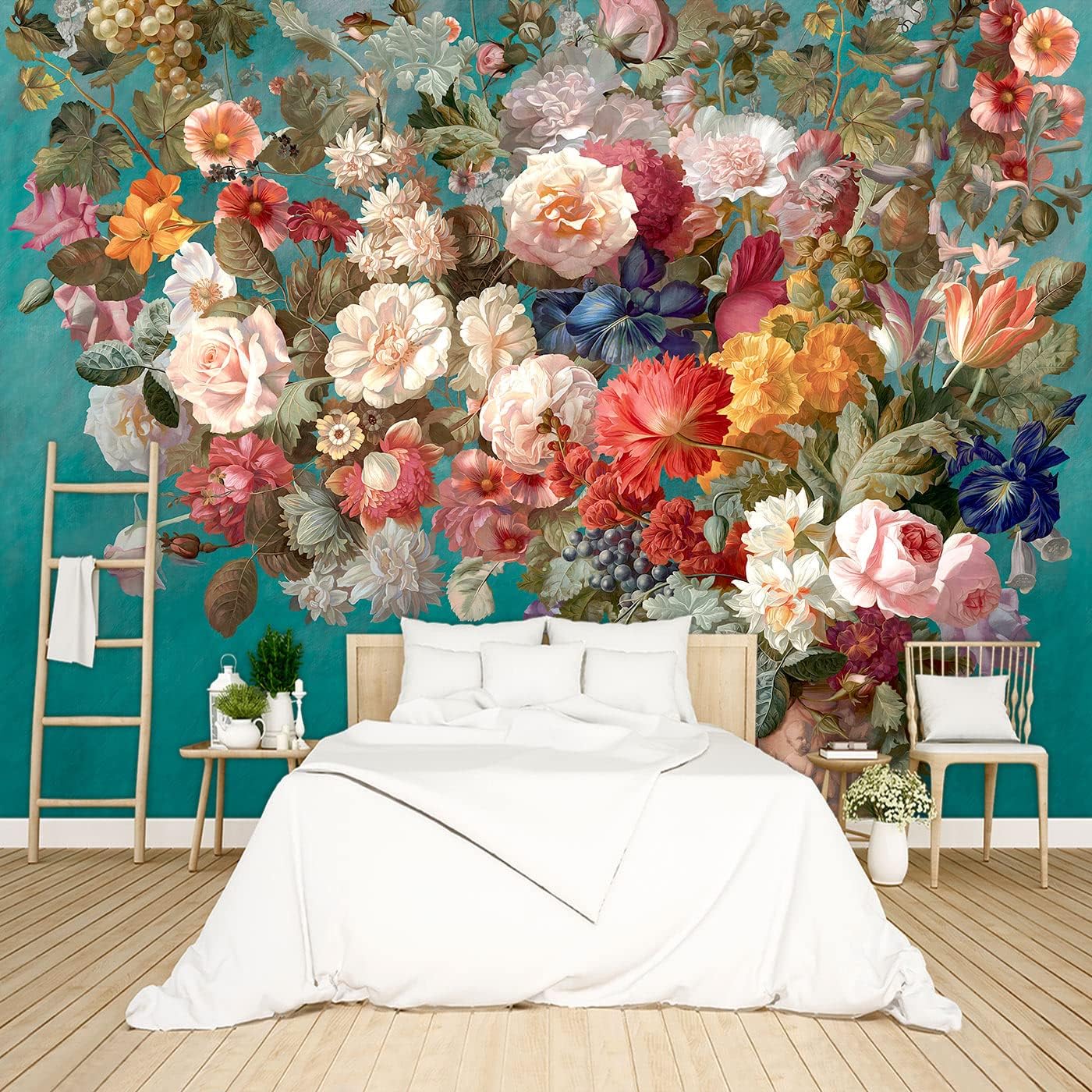 Grey Peony Floral Wallpaper Bedroom Black and White Botanical Flowers Leaf murals Aesthetic Room Decor Living Room tv Background Large Wall Mural - 91"x65" Not Peel and Stick