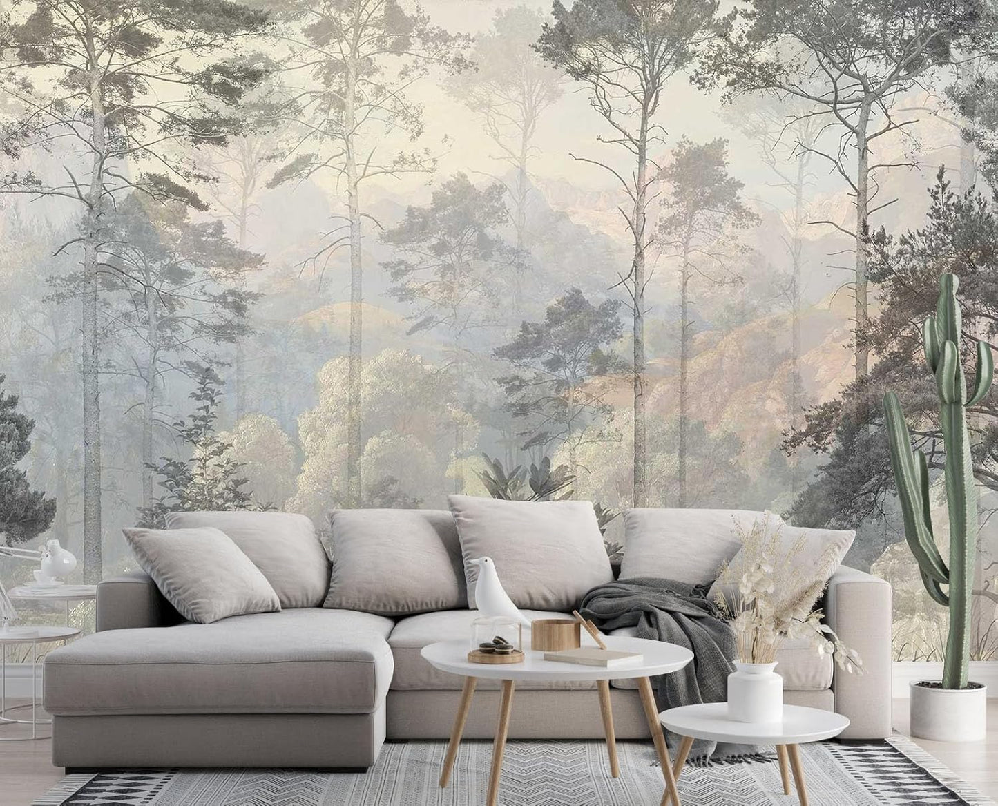 Hazy Forest Wall Mural, Abstract Nature Landscape Wallpaper, Background Wall Decoration Patterns(Non-self-Adhesive)