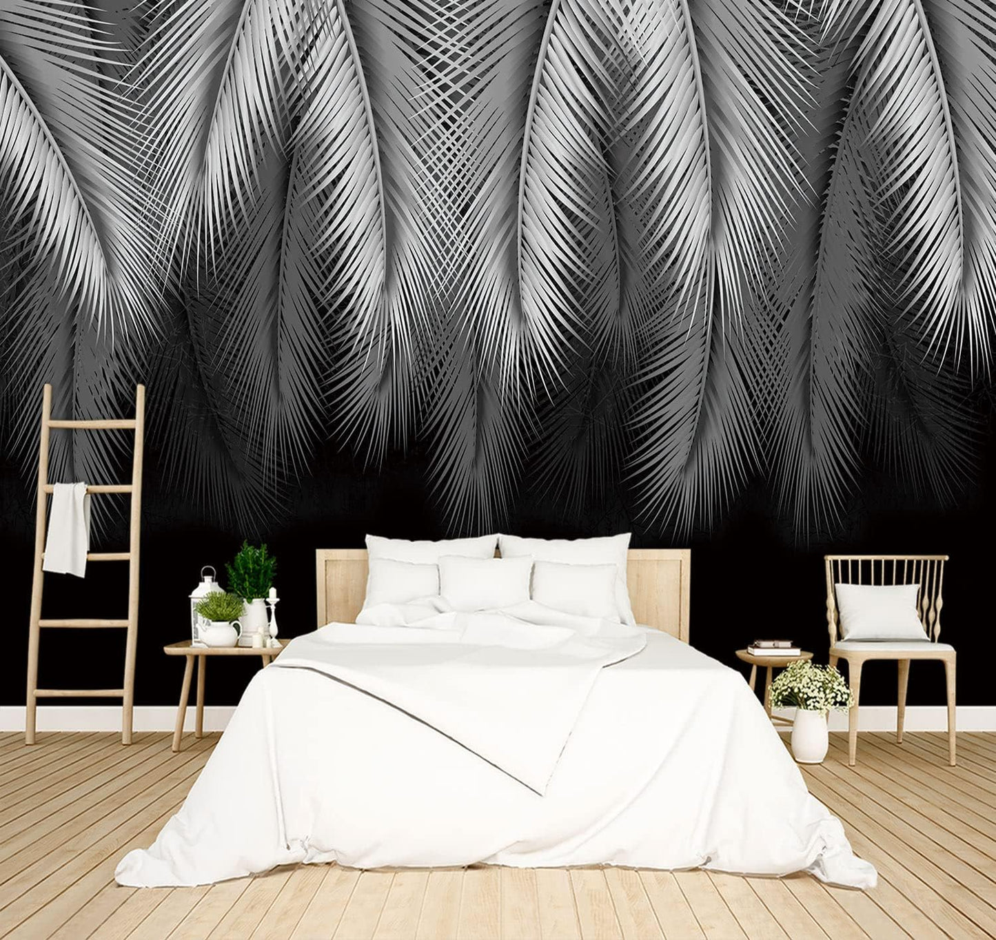 Grey Peony Floral Wallpaper Bedroom Black and White Botanical Flowers Leaf murals Aesthetic Room Decor Living Room tv Background Large Wall Mural - 91"x65" Not Peel and Stick