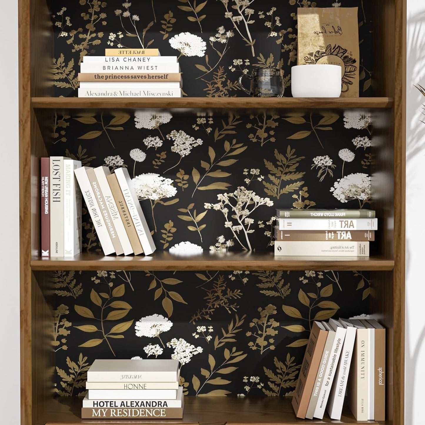 Dark Floral Wallpaper Peel and Stick Boho Wallpaper 17.5in x 393in Vintage Leaf Contact Paper Vinyl Waterproof Self Adhesive Leaf Botanical Wall Paper for Bedroom Walls Kitchen Cabinet