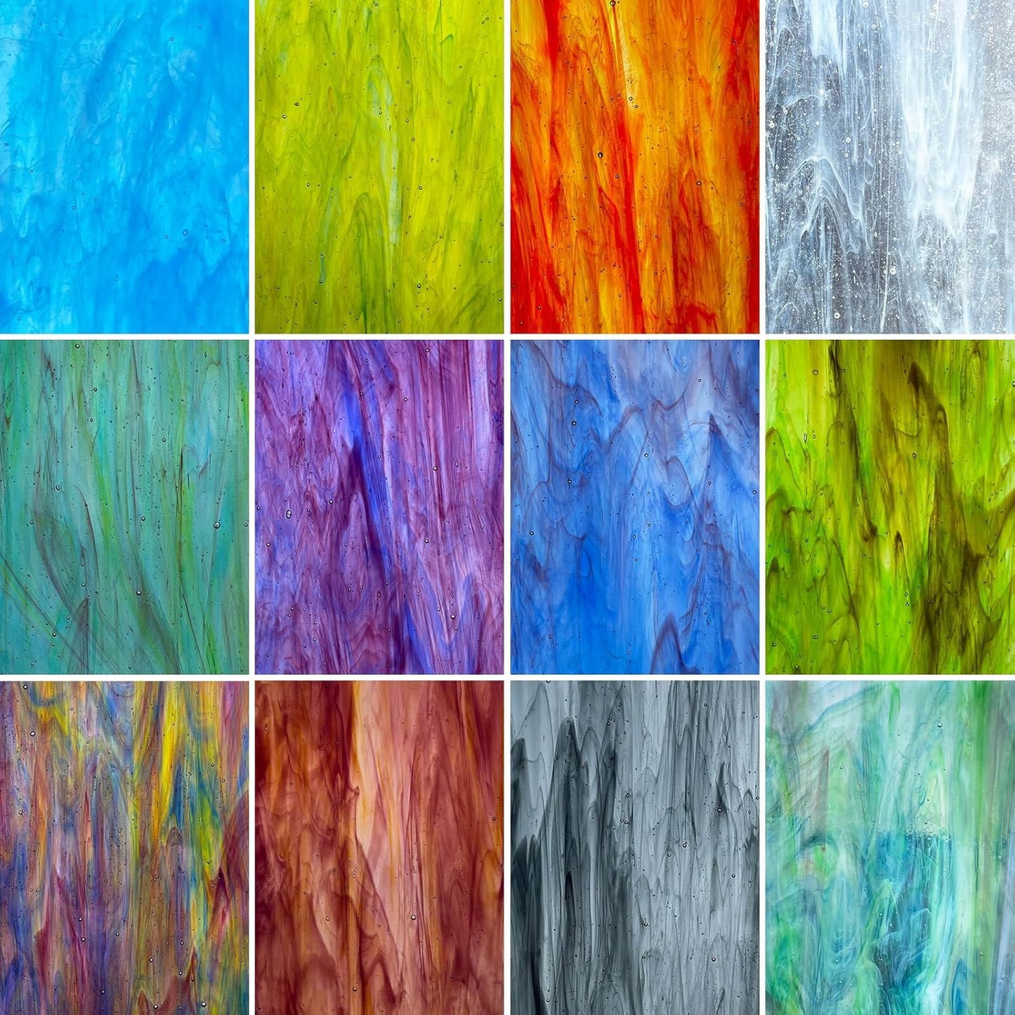 LITMIND 12 Sheets Smooth Translucent Texture Stained Glass Variety Pack - 6x4 Inch Assorted Cathedral Art Glass for Crafts & Stunning Mosaic Projects with Mist Pattern