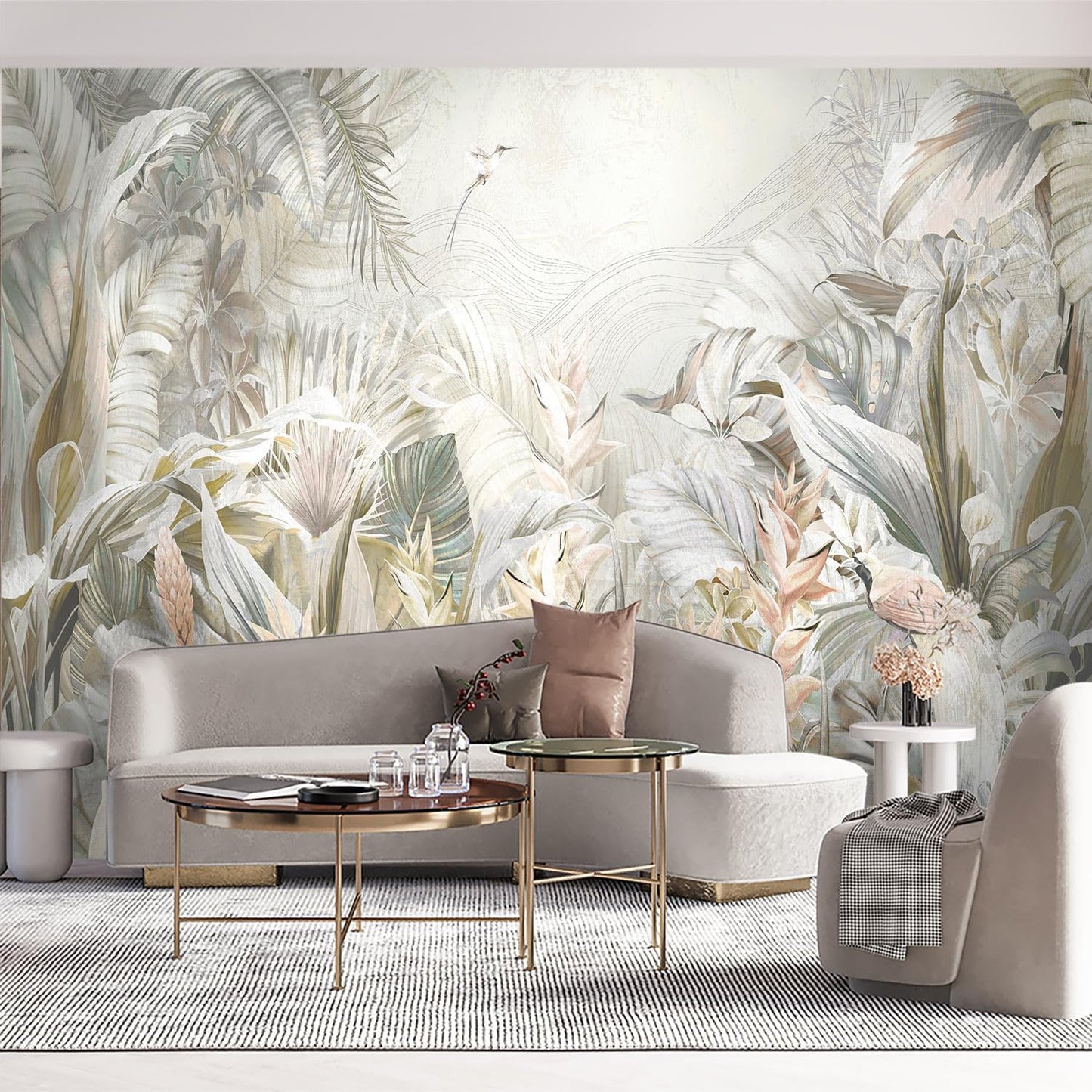 Grey Gold Forest Wallpaper, Beautiful Ink Charm, Mountain Forest, Freehand Bedroom Background Mural(Non-self-Adhesive Wall Stickers)