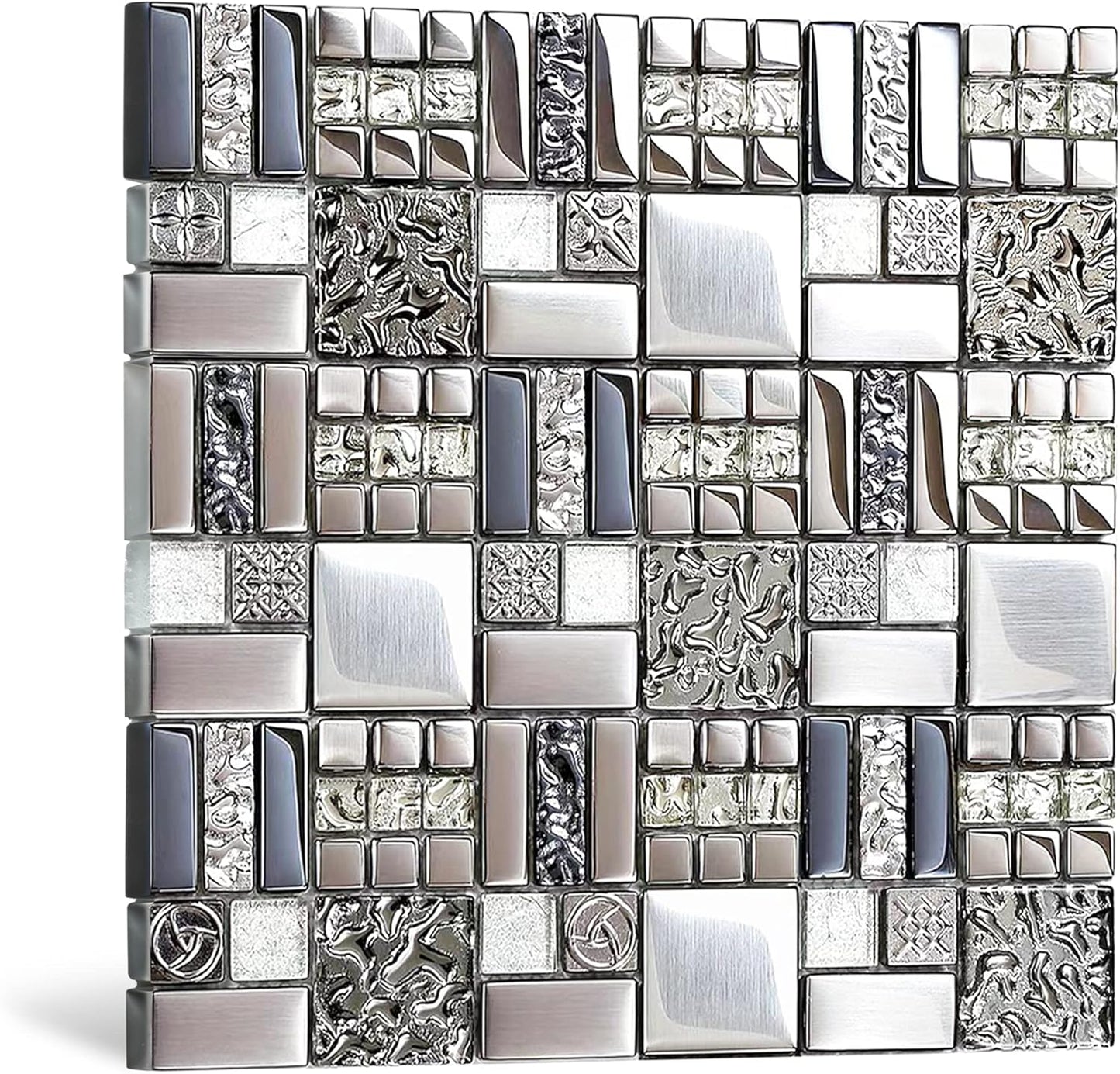 Blujellyfish Red Wine Colors Glass Tile 2'' x 2'' Leaf Carving Imprints Antique Mosaics Textured Rose Gold Metal Kitchen Bathroom Walls Backsplash Tiles (Pack of 5 Square Feet)