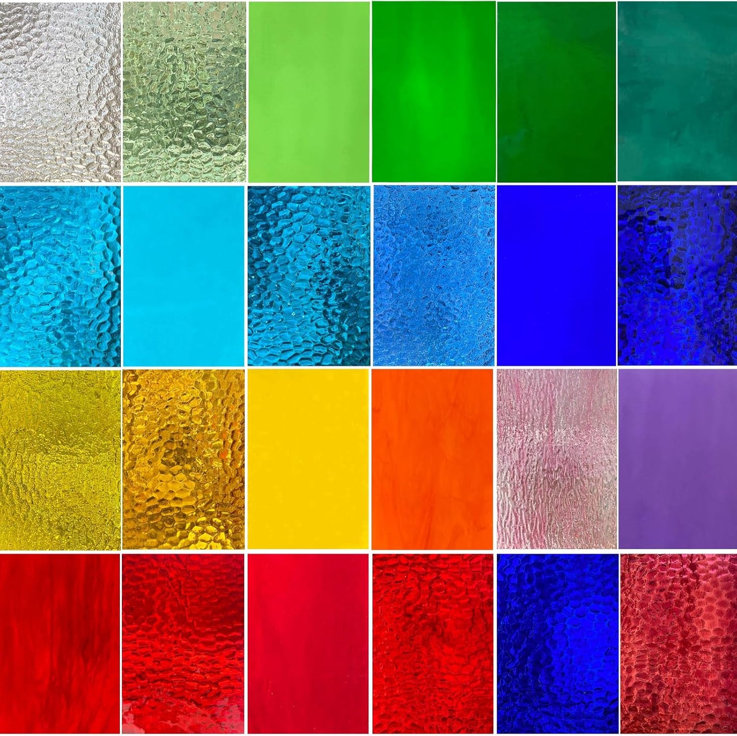 ILLUCKAI 24 Sheets Transparent Stained Glass Sheets Variety Pack, 4 X 6 inch Cathedral Art Glass Mosaic Tiles for Home Decor, Stained Glass Supplies for Projects and Crafts
