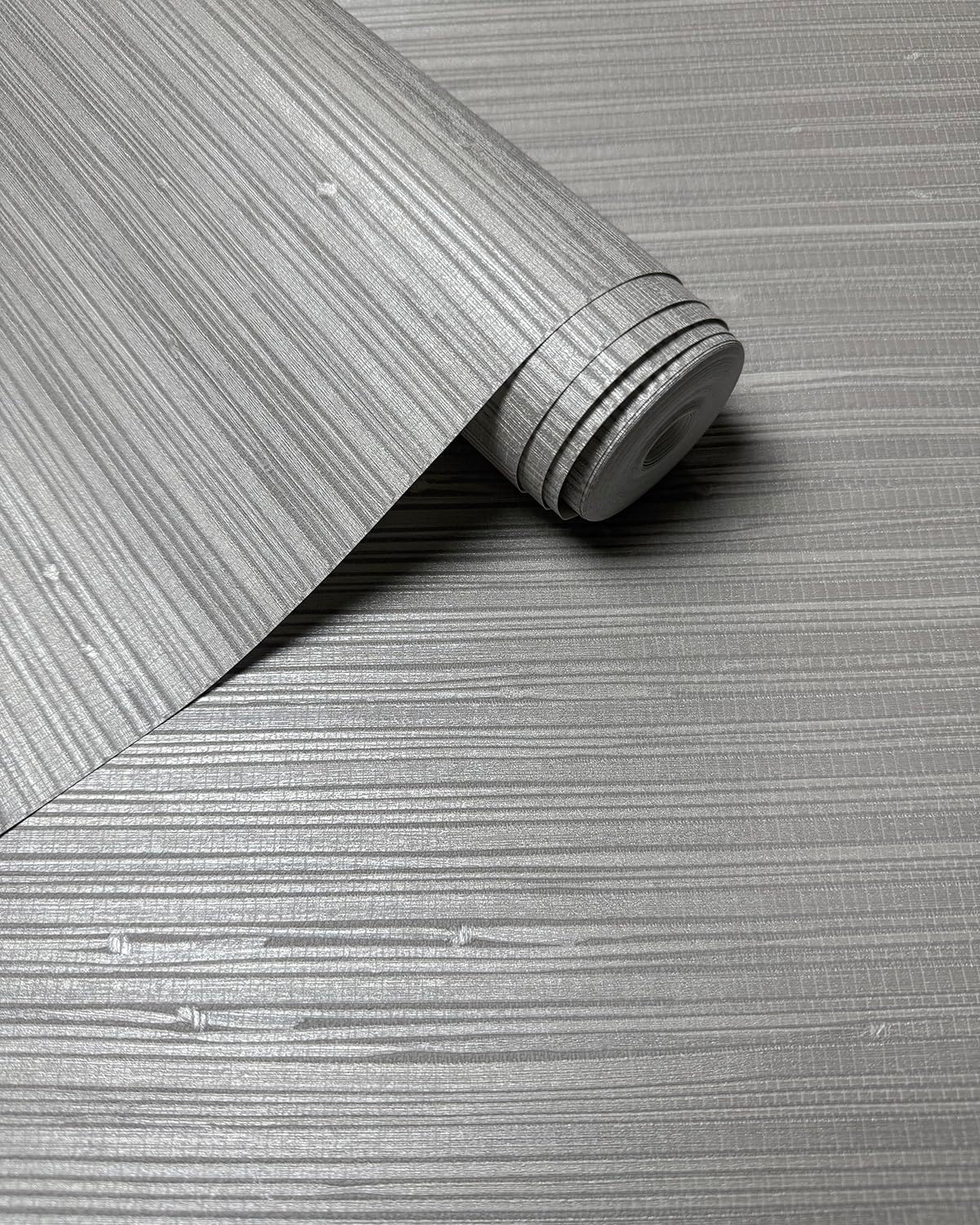 Faux Grasscloth Wallpaper with Metallic Accents Thick Vinyl Embossed Wallpaper 20.8 in X 393.0 in, Silver Grey