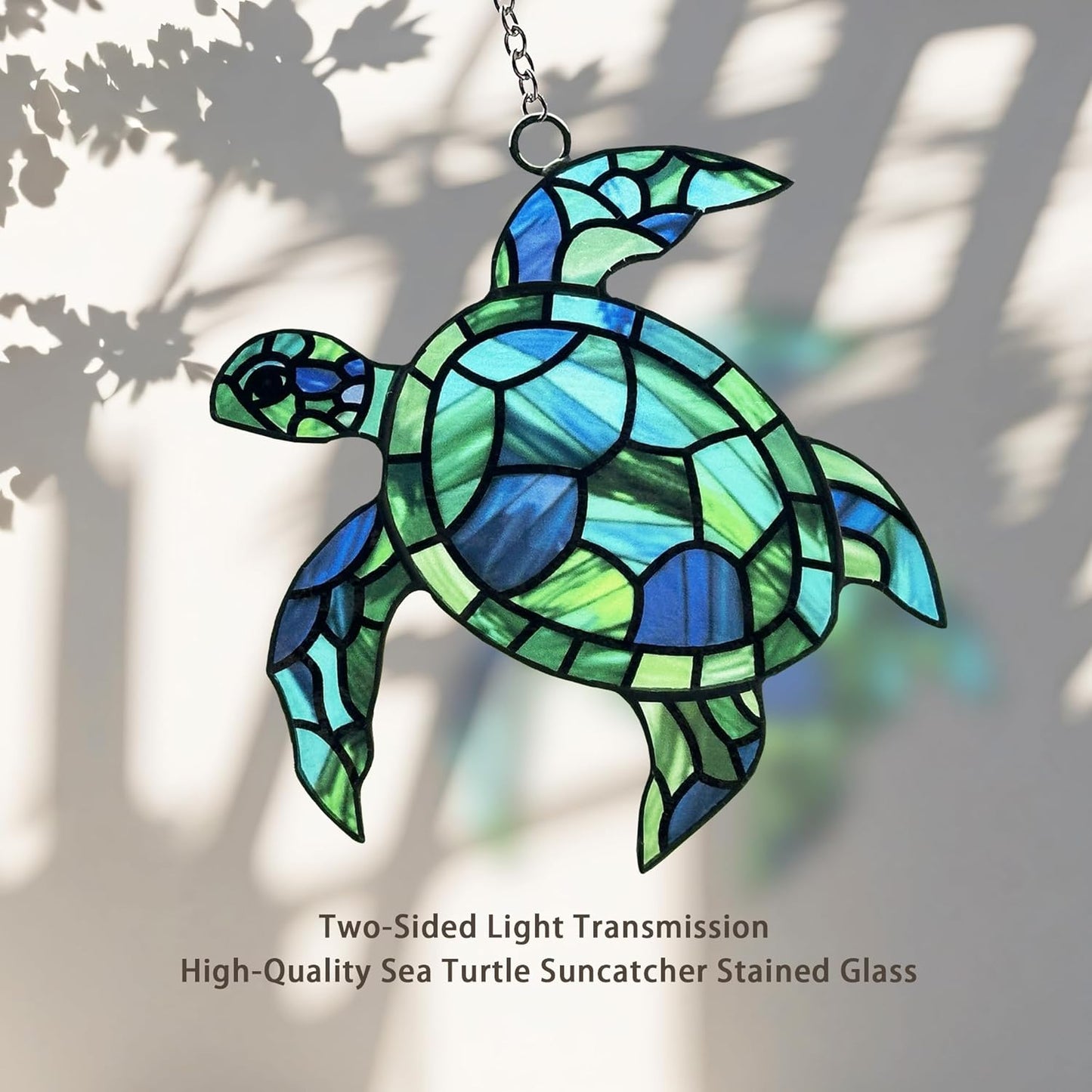 Sea Turtle Suncatcher Decor, Sea Turtles Stained Glass Window Hanging for Turtle Lovers, Wall Decor for Indoor Outdoor.