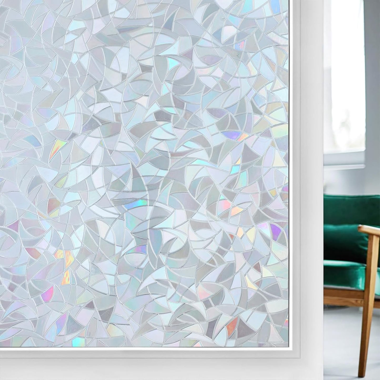 rabbitgoo Window Privacy Film Rainbow Film Decorative Window Sticker, 3D Static Stained Glass Cling Tint for Home Heat Control Non-Adhesive, 17.5 x 78.7 inches