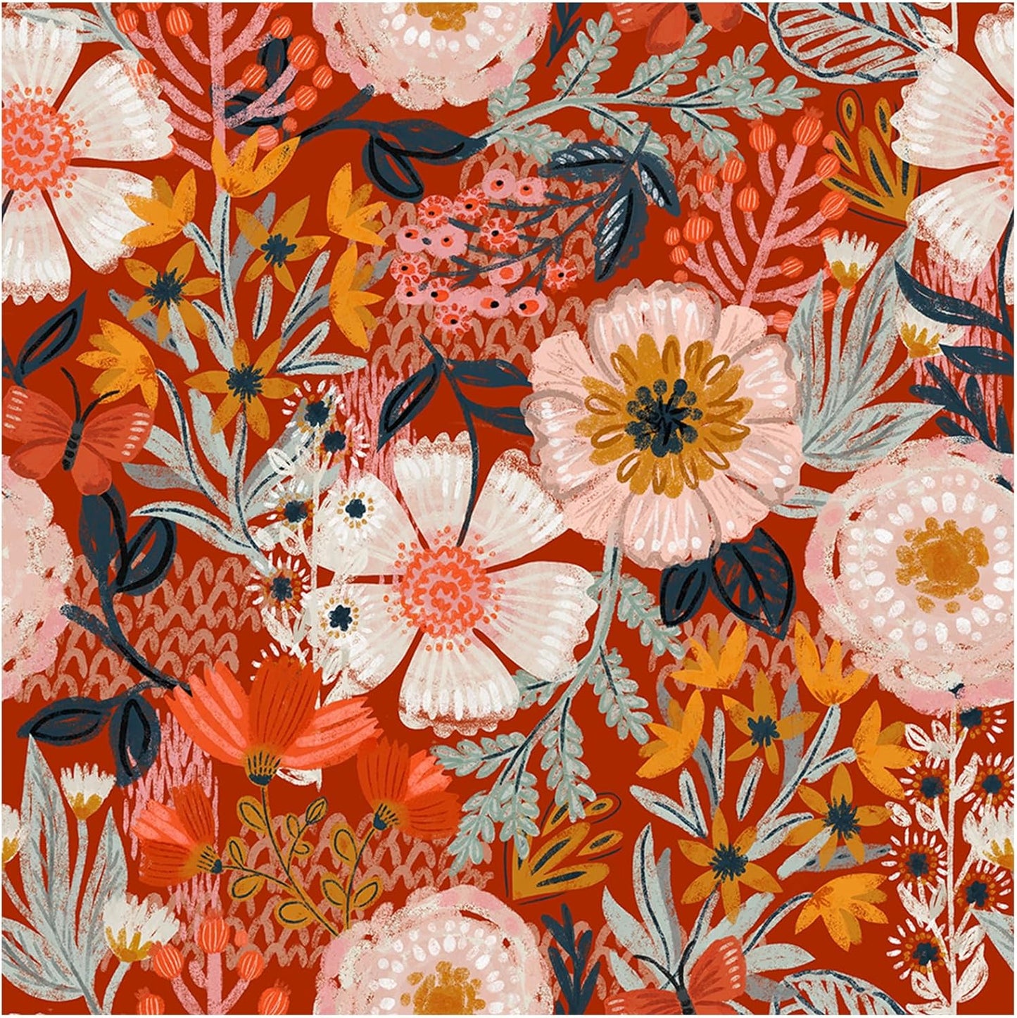 HAOKHOME Boho Peel and Stick Wallpaper Floral Wall Paper Removable for Bedroom Navy/Pink/Orange Contact Paper 17.3in x 32.8ft