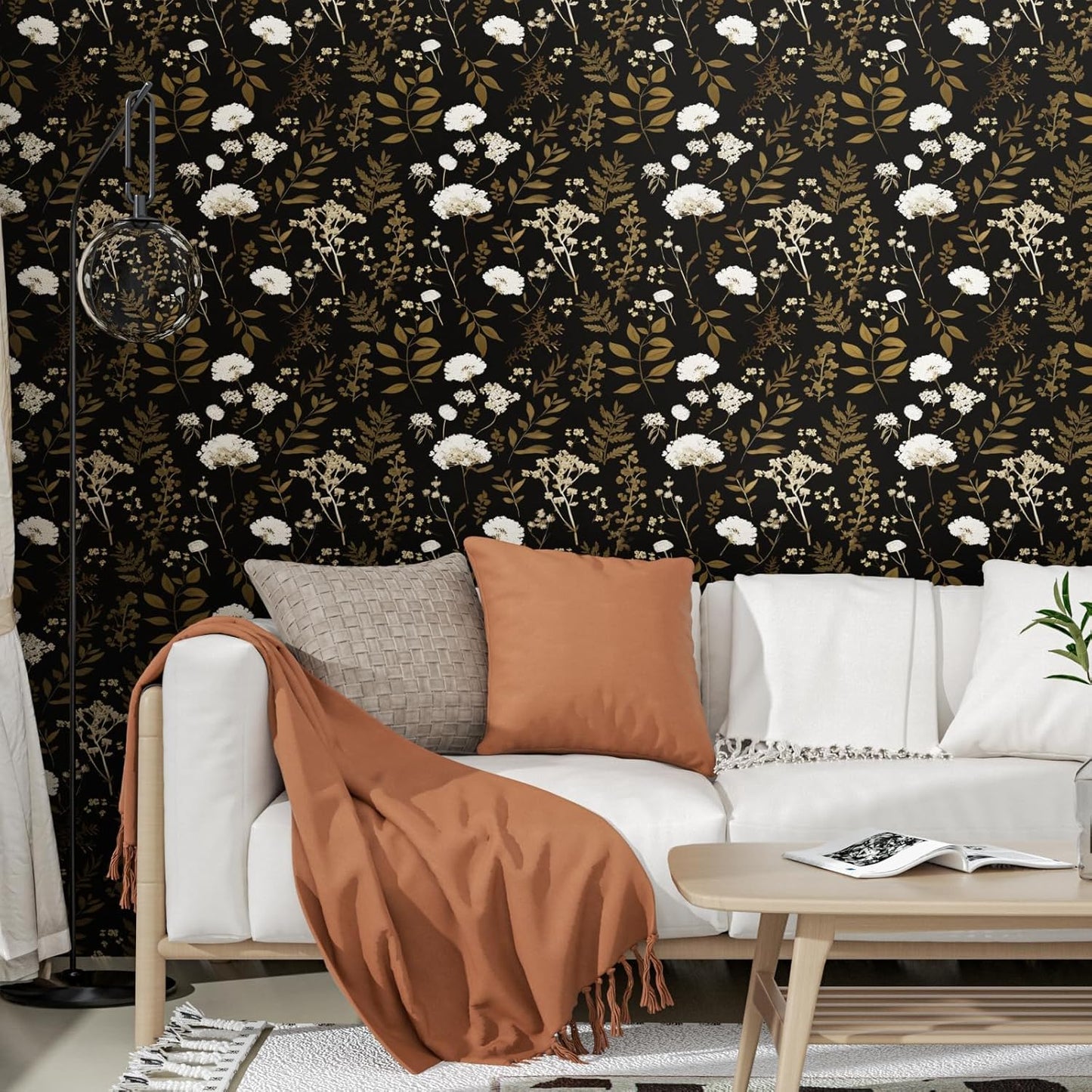 Dark Floral Wallpaper Peel and Stick Boho Wallpaper 17.5in x 393in Vintage Leaf Contact Paper Vinyl Waterproof Self Adhesive Leaf Botanical Wall Paper for Bedroom Walls Kitchen Cabinet
