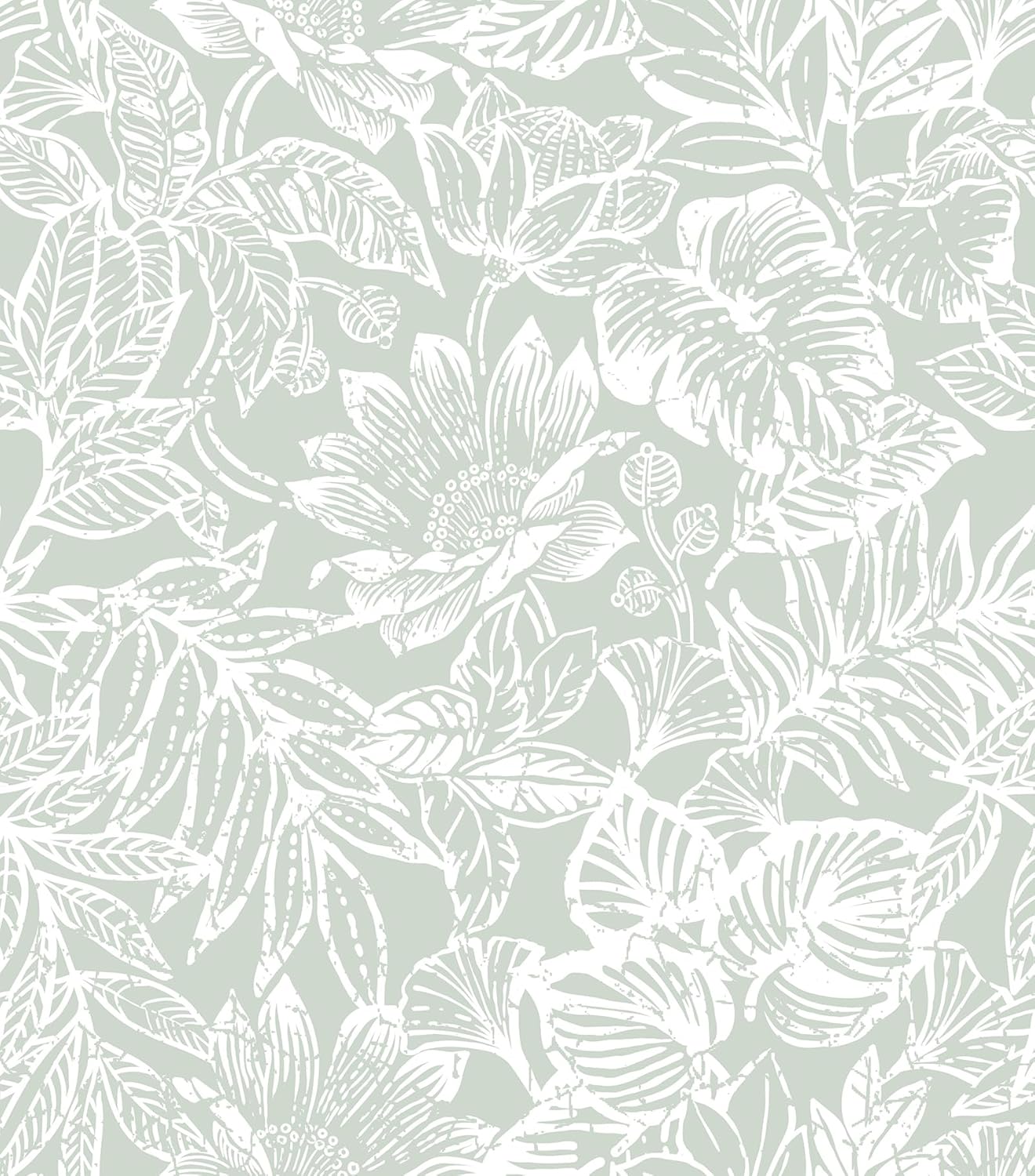 CiCiwind Peel and Stick Wallpaper Green and White Floral Removable Self Adhesive Modern Contact Paper Tropical Leaf Wall Paper Bathroom Bedroom Laundry Room Papel Tapiz para Pared 17.3"×78.7"