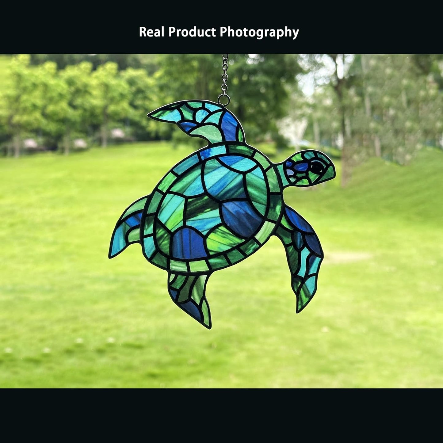 Sea Turtle Suncatcher Decor, Sea Turtles Stained Glass Window Hanging for Turtle Lovers, Wall Decor for Indoor Outdoor.