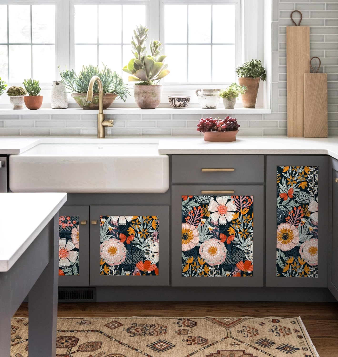 HAOKHOME Boho Peel and Stick Wallpaper Floral Wall Paper Removable for Bedroom Navy/Pink/Orange Contact Paper 17.3in x 32.8ft