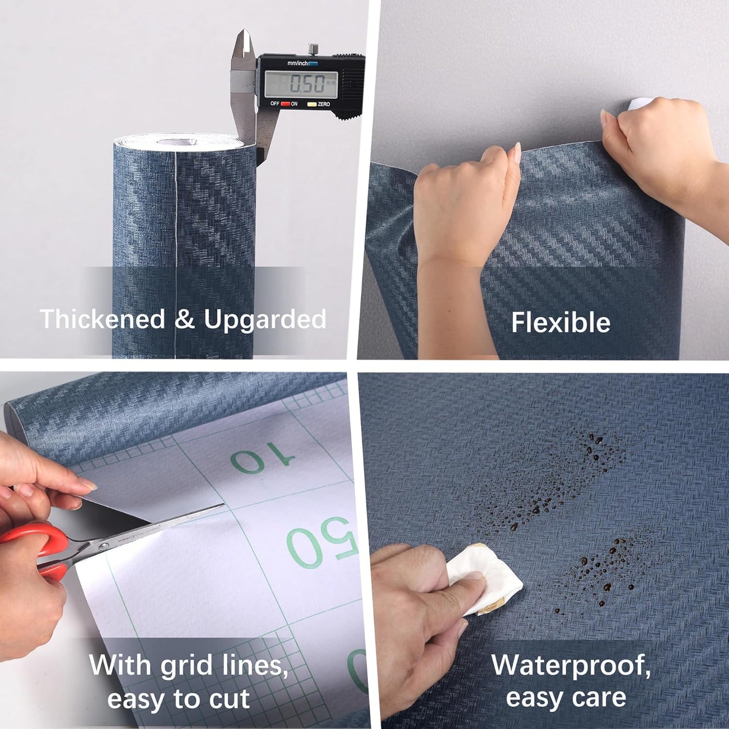 Haimin Fabric Wallpaper Textured Contact Paper (24in X 393in) Navy Blue Grasscloth Wallpaper Peel and Stick Faux Linen Wall Paper Self-Adhesive Vinyl Looks Like Woven Straw