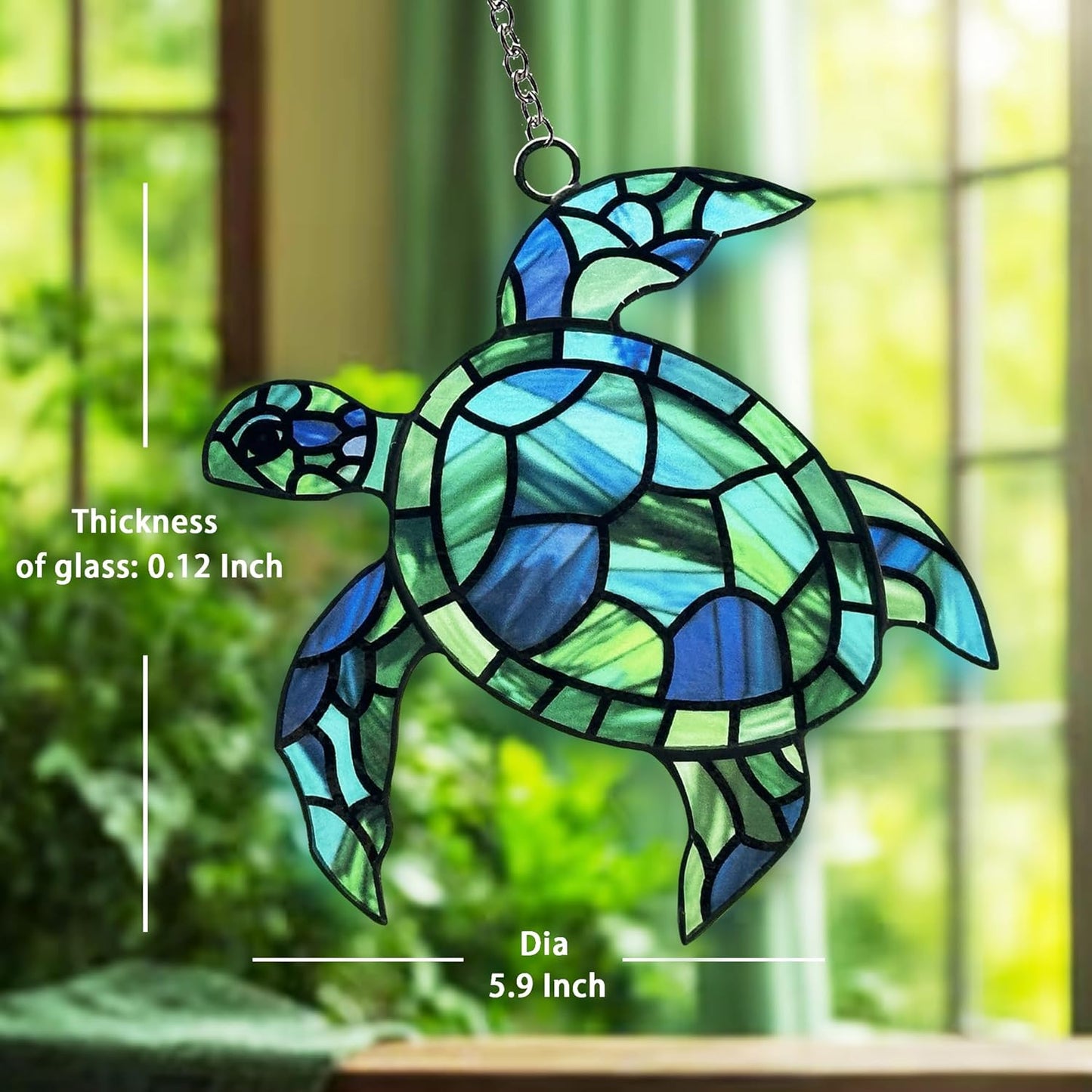 Sea Turtle Suncatcher Decor, Sea Turtles Stained Glass Window Hanging for Turtle Lovers, Wall Decor for Indoor Outdoor.