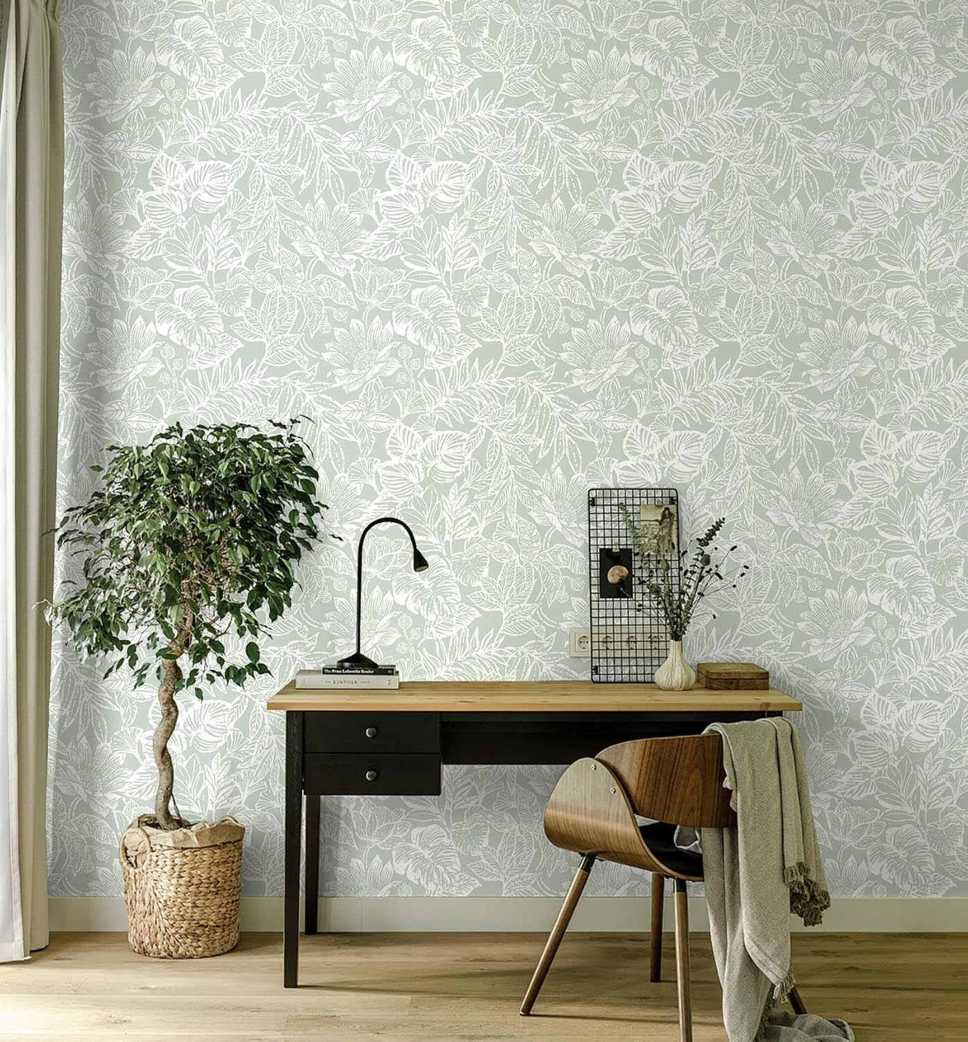CiCiwind Peel and Stick Wallpaper Green and White Floral Removable Self Adhesive Modern Contact Paper Tropical Leaf Wall Paper Bathroom Bedroom Laundry Room Papel Tapiz para Pared 17.3"×78.7"
