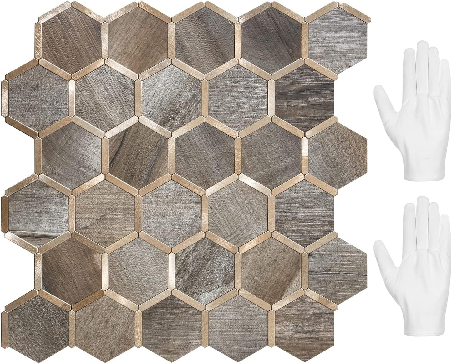 STICKGOO Hexagon Peel and Stick Backsplash Tile, Stick on Backsplash for Kitchen and Bathroom, Beige Marble Look PVC Mixed Metal Gold Self Adhesive Wall Tiles(10 Sheets, Seamless)